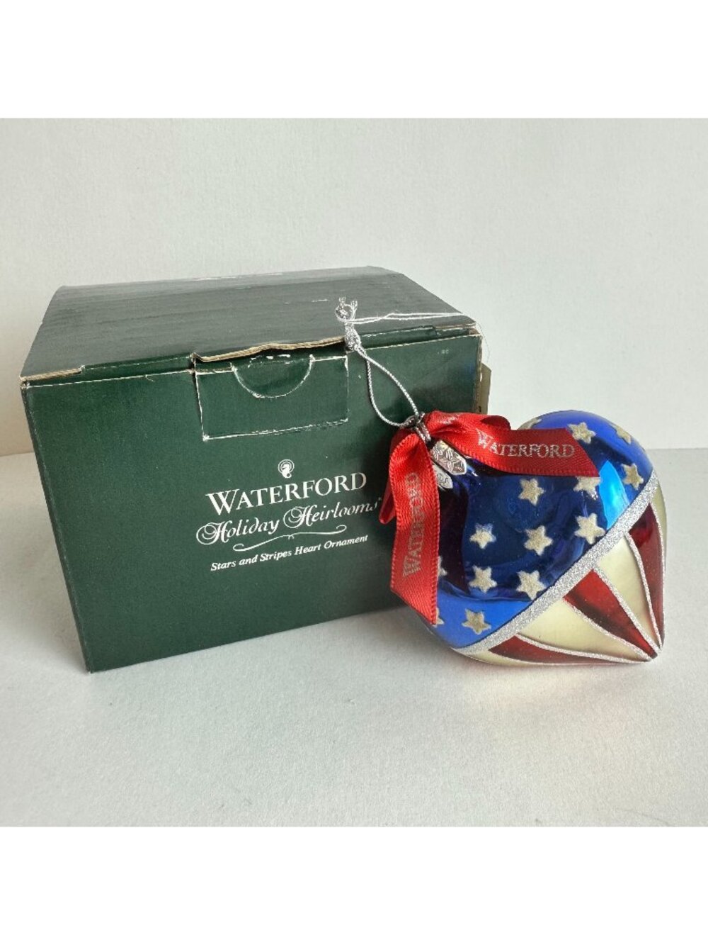 Waterford Blown Glass Stars and Stripes Heart Ornament